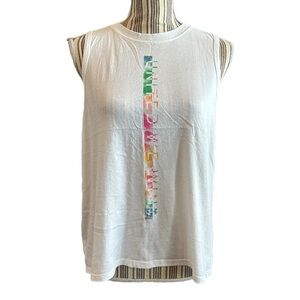 Under Armour White Green Sleeveless Muscle Tee